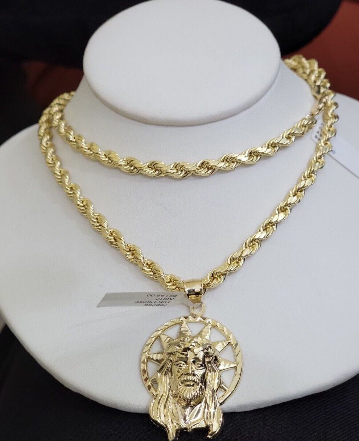 10kt Gold Rope Chain Jesus Head Charm Pendant Set 18 - 30'' Inch 5mm Necklace SALE - GoldenlinQ